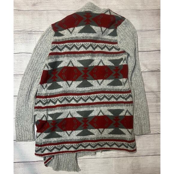 Cupcakes & Cashmere Gray Red Aztec Knit Long Cardigan Sweater Women’s Size Small - Picture 2 of 3